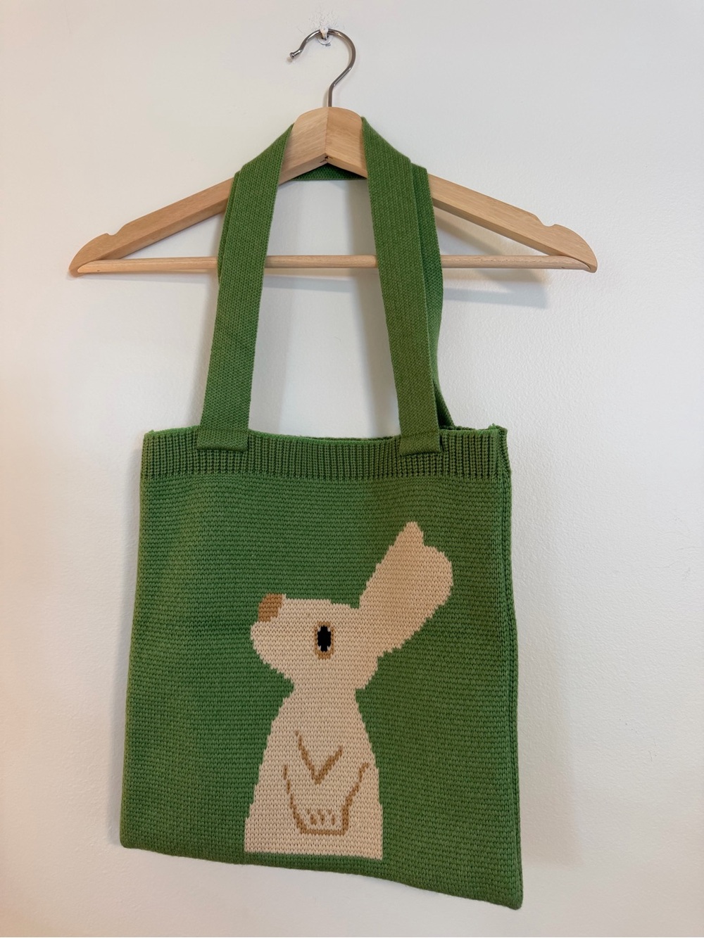 Green Knit Bunny Rabbit Graphic Tote Bag